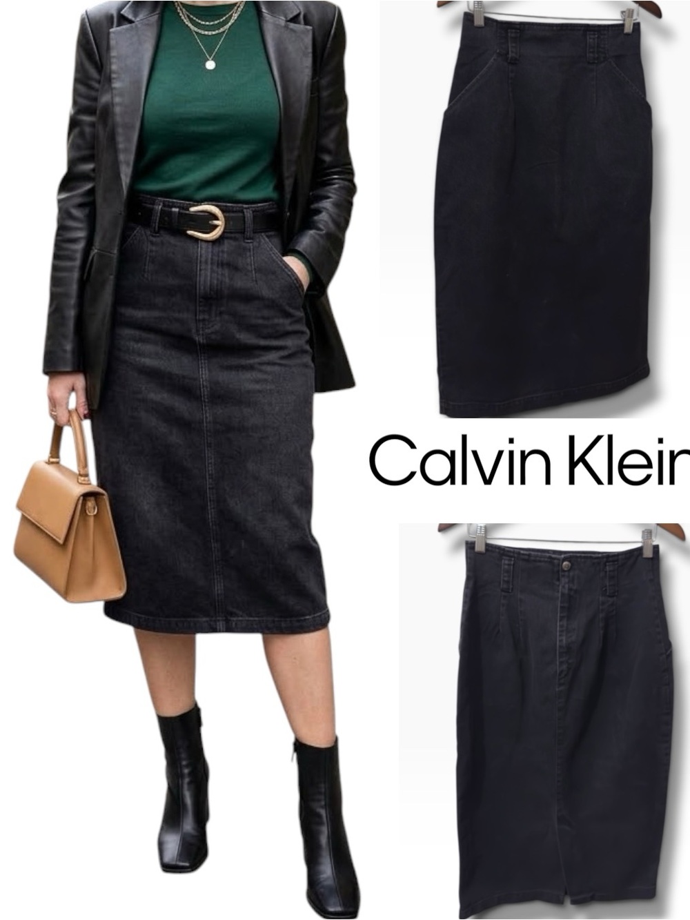 Calvin Klein | EUC Vintage USA 100% Cotton Black Denim Pencil Skirt (size 10)